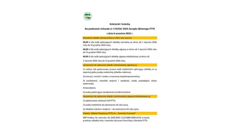 Składka członkowska na rok 2026